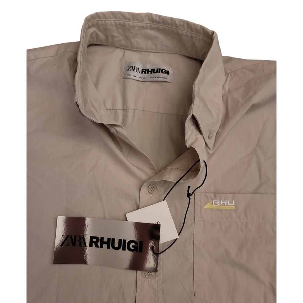 BNWT Zara Rhuigi Essentials Beige Button Down Loose Fit Shirt! SZ L